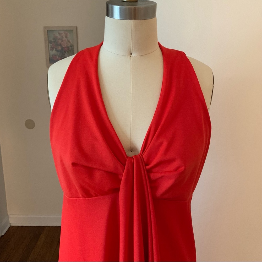 1970s Red High Low Halter Dress